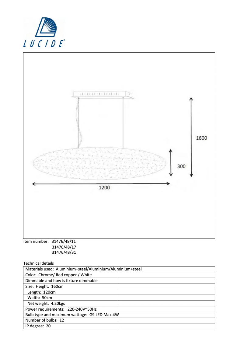 Page 1 de la notice Manuel utilisateur Lucide Galileo 31476/48/11