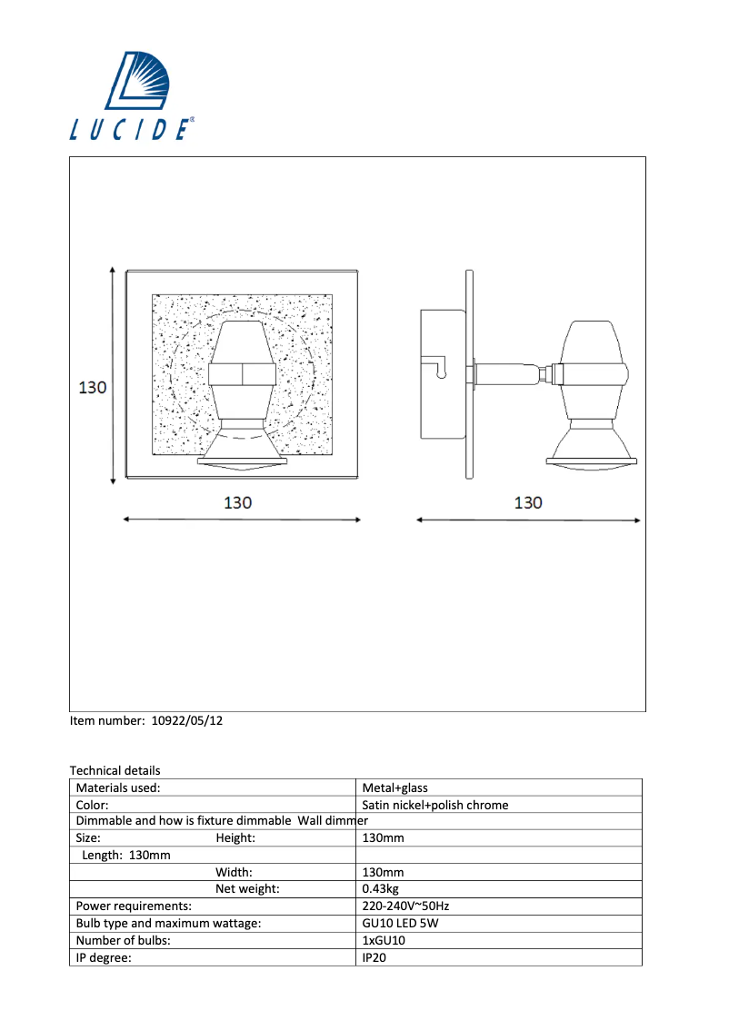 Page 1 de la notice Manuel utilisateur Lucide Jeo 10922/05/12