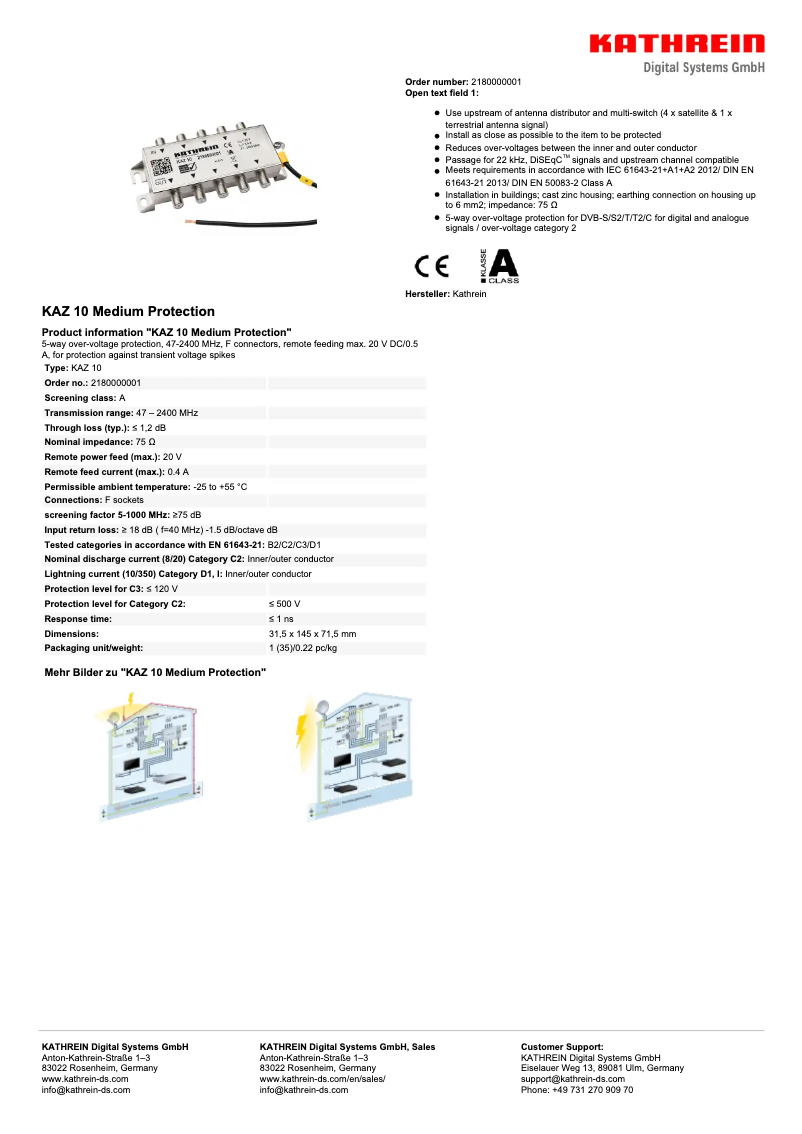 Page 1 de la notice Fiche technique Kathrein KAZ 10