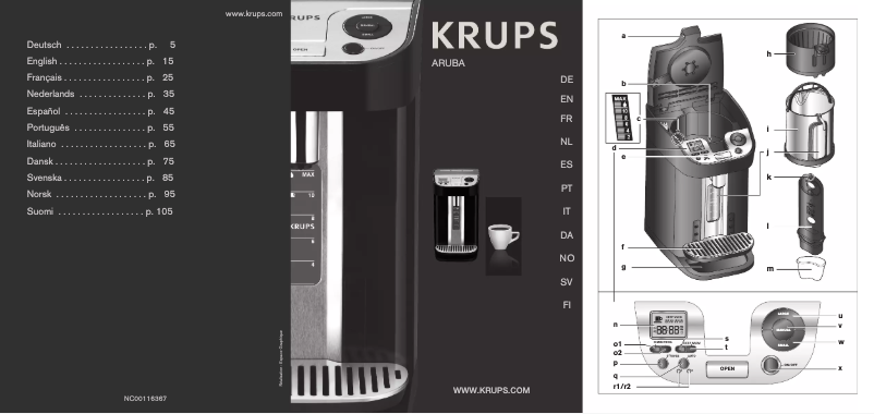 Page 1 de la notice Manuel utilisateur Krups Aruba KM9008