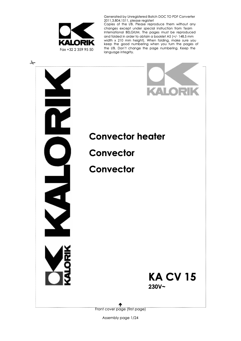 Página 1 del manual Manual de usuario Kalorik KA CV 15