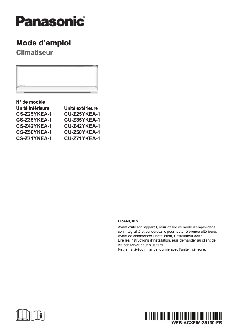 Image de la première page du manuel de l'appareil CU-Z71YKEA-1