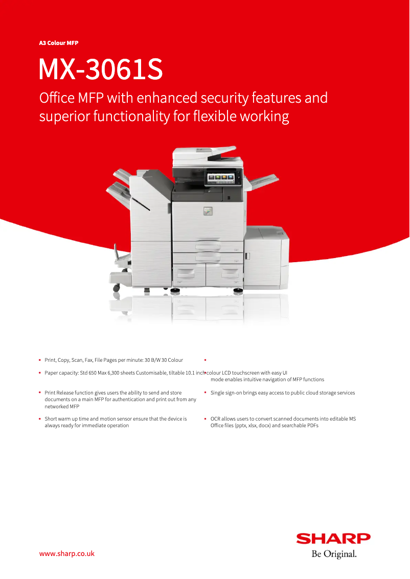 Page 1 de la notice Fiche technique Sharp MX-3061S