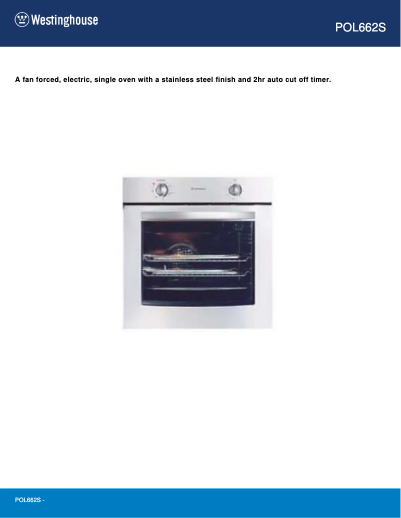 Page 1 de la notice Fiche technique Westinghouse POL662S