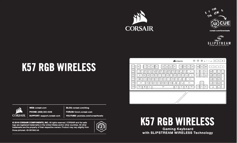 Page 1 de la notice Guide de démarrage rapide Corsair K57 RGB Wireless