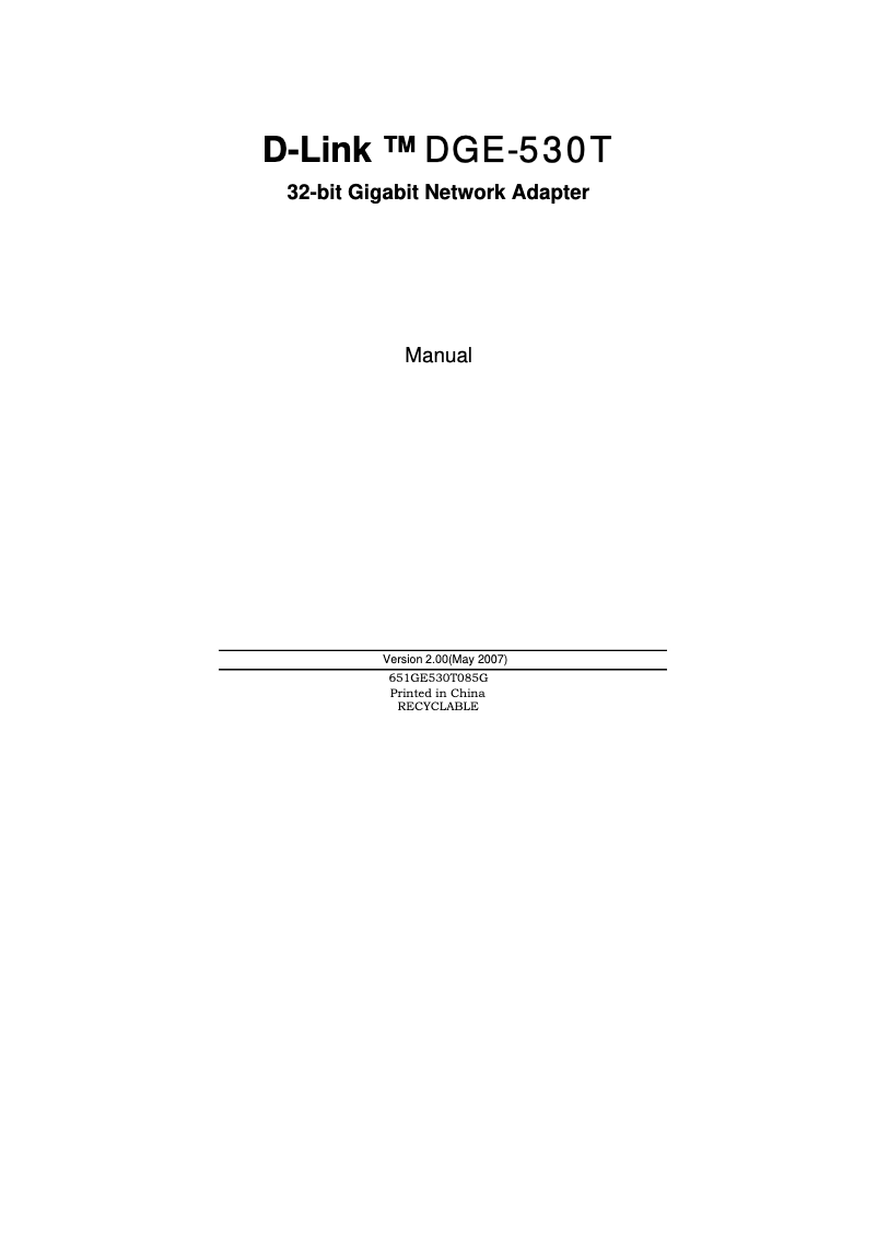Page n°1 - Manuel utilisateur D-Link DGE-530T