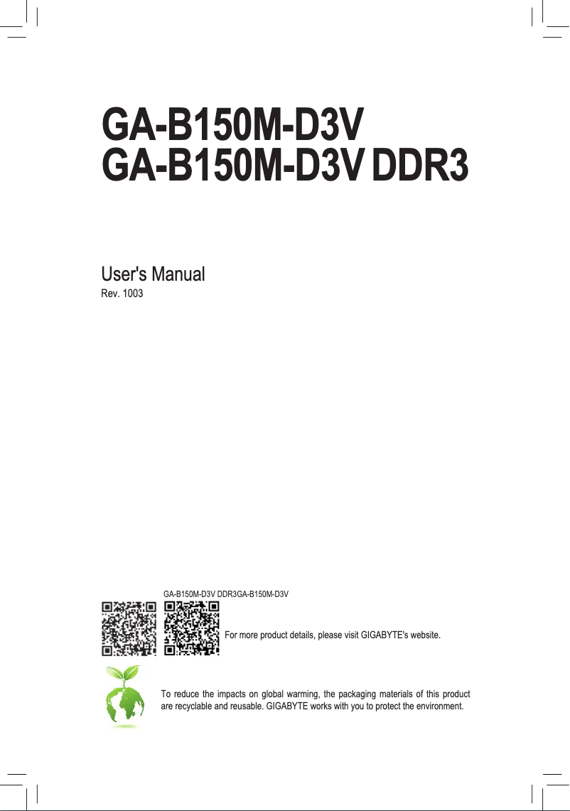 Image de la première page du manuel de l'appareil GA-B150M-D3V