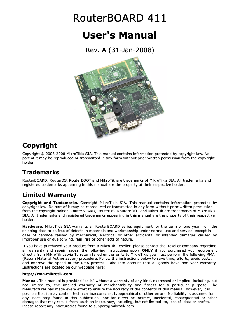 Page n°1 - Manuel utilisateur Mikrotik RB411AH