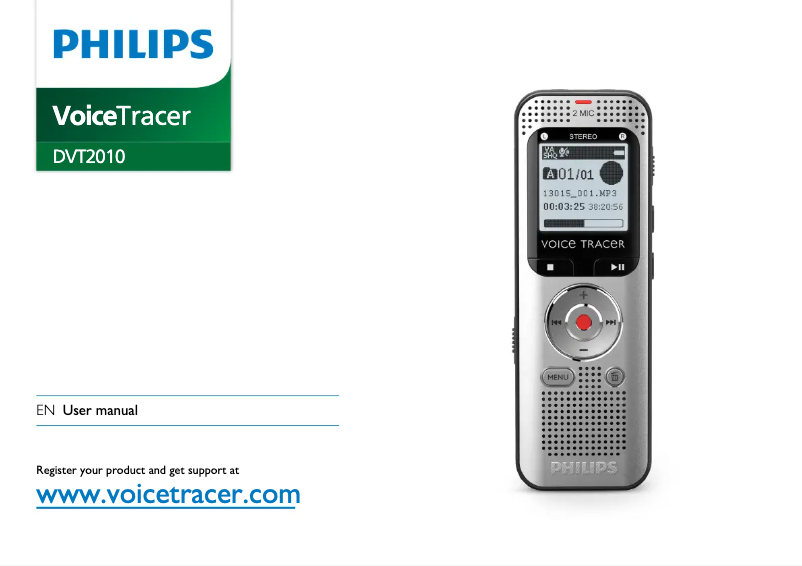 Page 1 de la notice Manuel utilisateur Philips VoiceTracer DVT2010