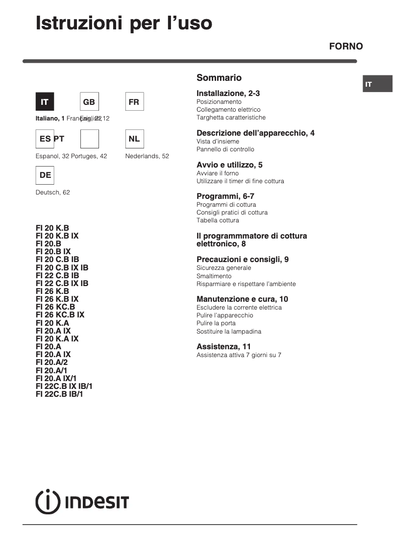 Página 1 del manual Manual de usuario Indesit FI 20.A (BK)/1