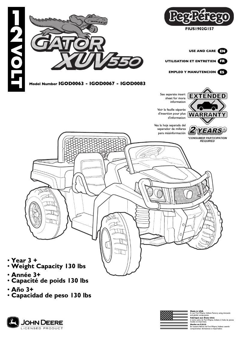 Page n°1 - Manuel utilisateur Peg Perego John Deere Gator XUV Camo