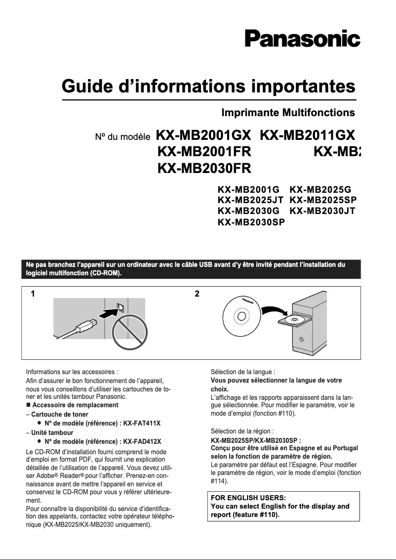 Page n°1 - Manuel utilisateur Panasonic KX-MB2030G