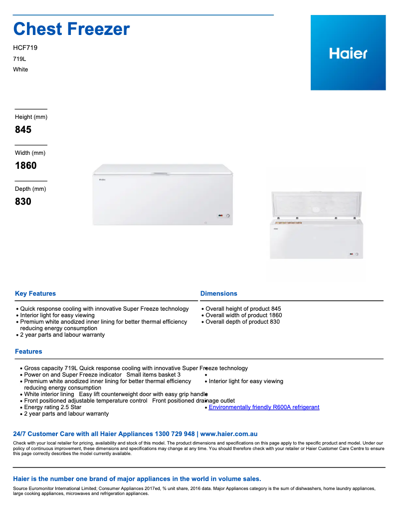 Page n°1 - Fiche technique Haier HCF719