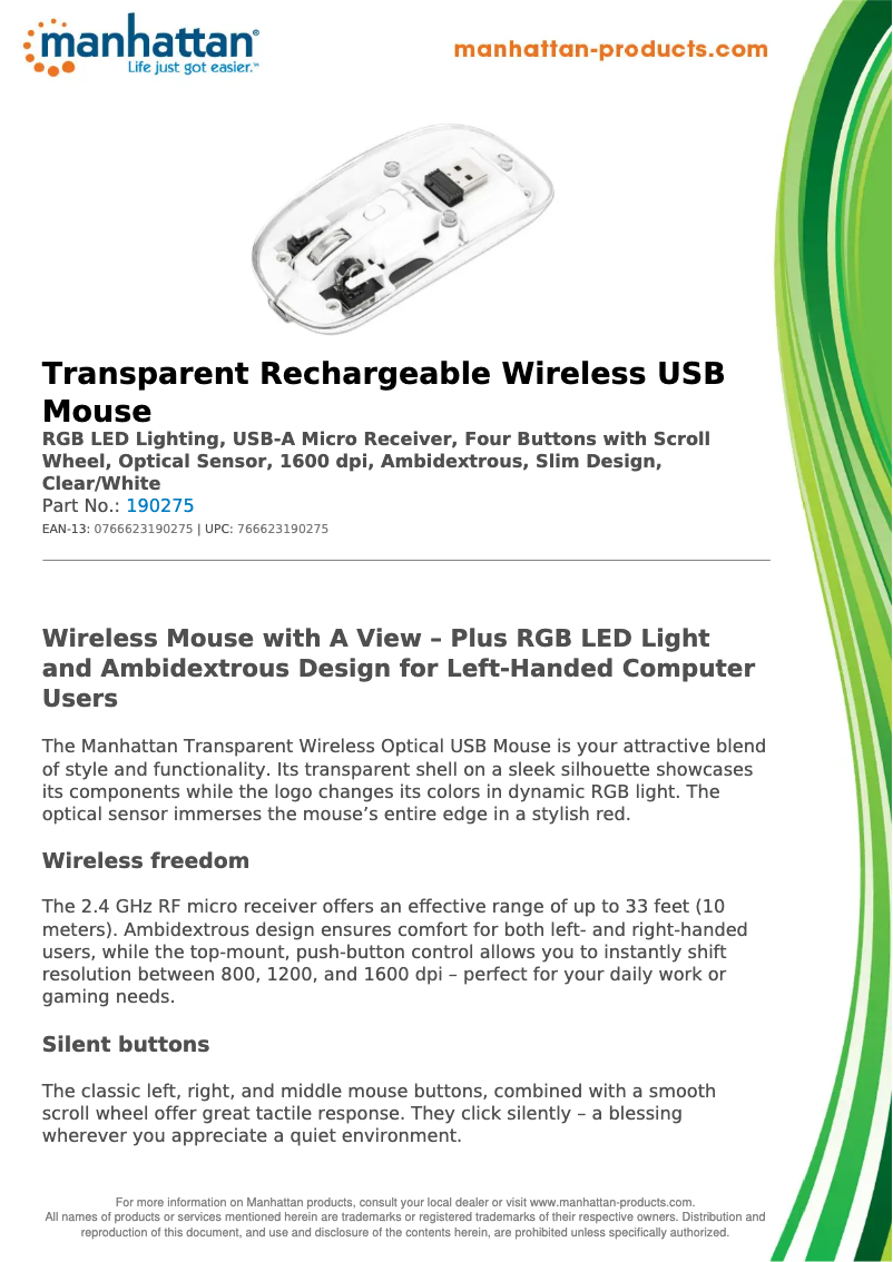 Page 1 de la notice Fiche technique Manhattan 190275