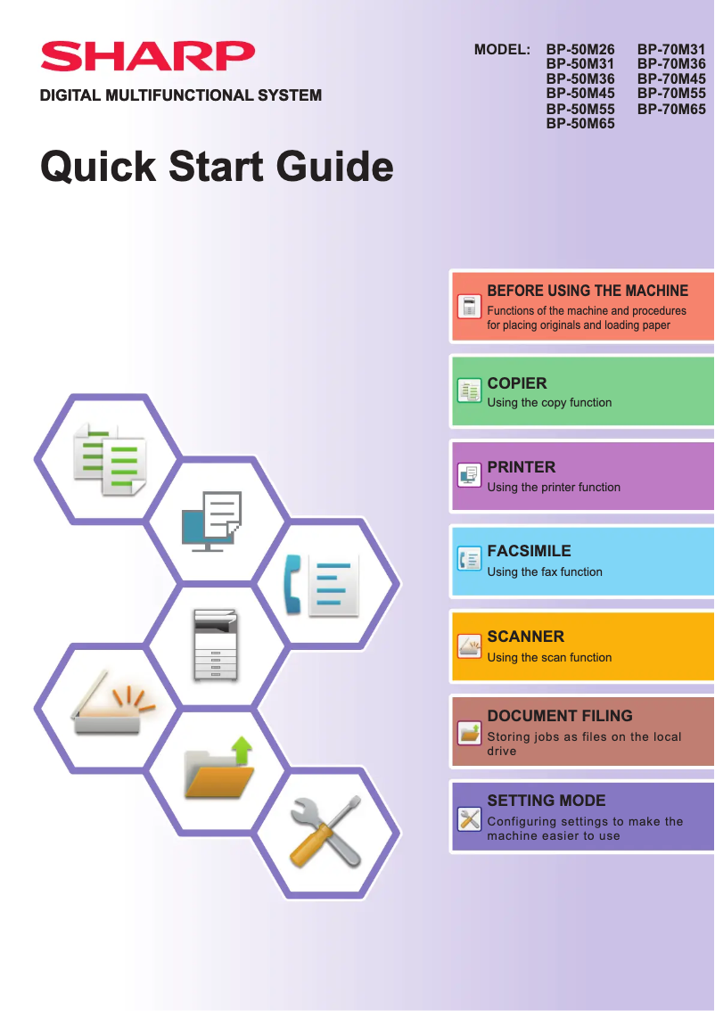 Page 1 de la notice Guide de démarrage rapide Sharp BP-70M55