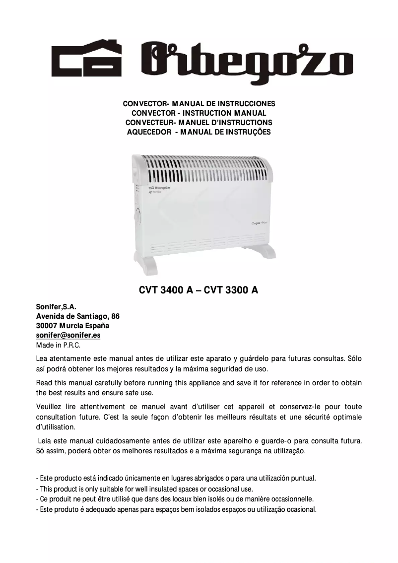 Page n°1 - Manuel utilisateur Orbegozo CVT 3400 A
