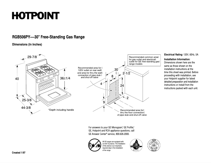 Page 1 de la notice Fiche technique Hotpoint RGB506PY
