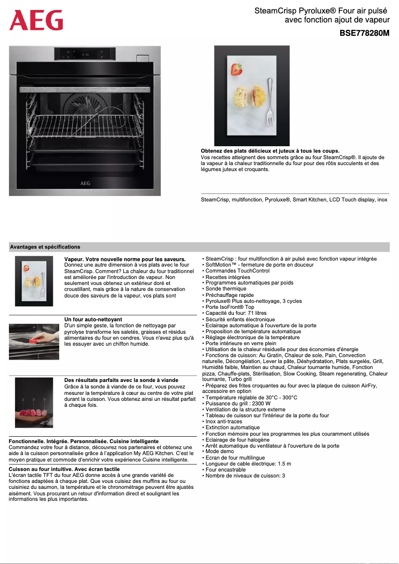 Page 1 de la notice Fiche technique AEG BSE778280M
