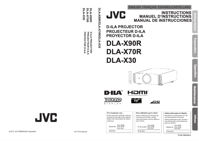 Page 1 de la notice Manuel utilisateur JVC DLA-X70R
