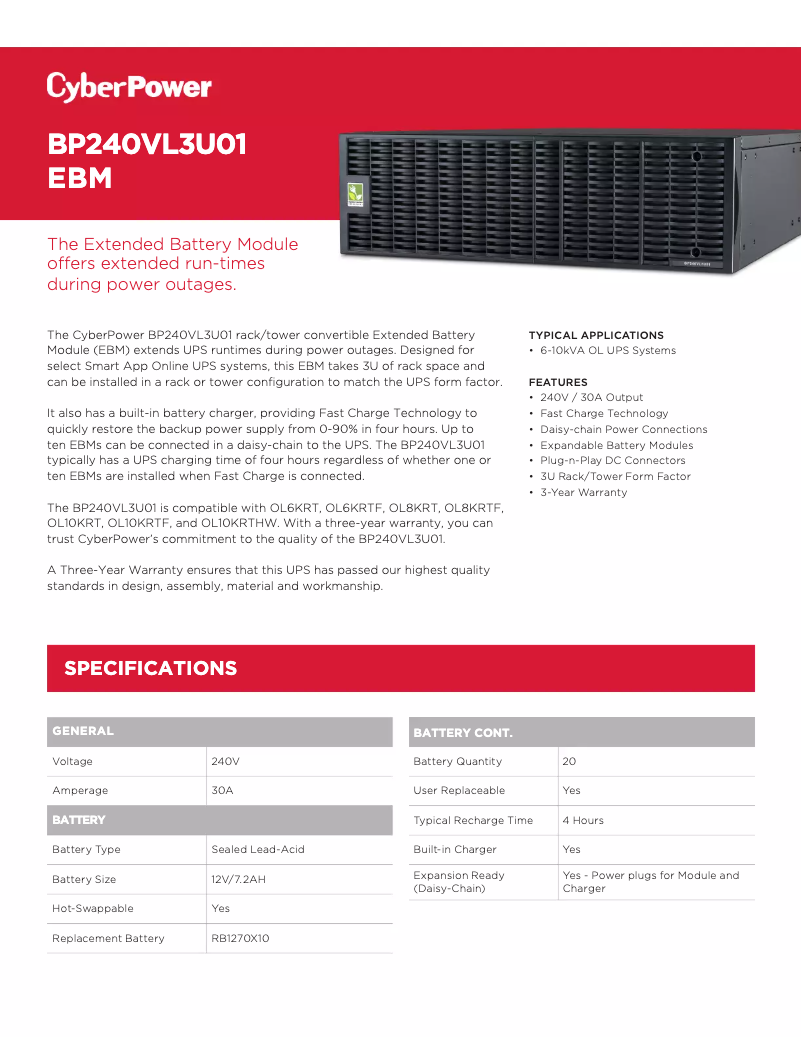 Page n°1 - Fiche technique CyberPower BP240VL3U01