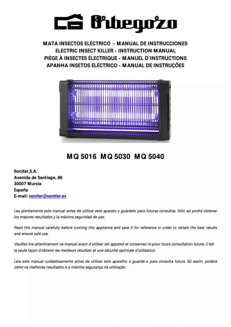 Page n°1 - Manuel utilisateur Orbegozo MQ 5040