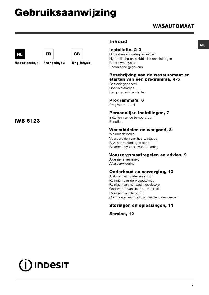 Image de la première page du manuel de l'appareil IWB 6123