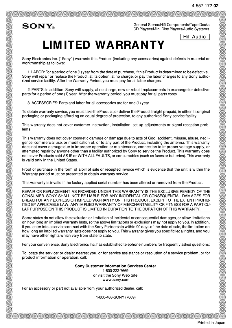 Image de la première page du manuel de l'appareil MDS-JE630
