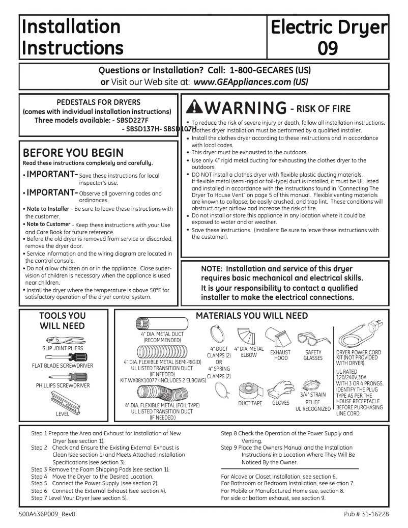 Page n°1 - Guide d'installation GE DCVH680EJMR