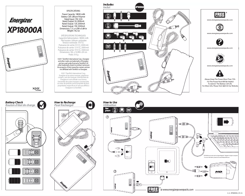 Page n°1 - Manuel utilisateur XPAL Power Energizer XP18000A