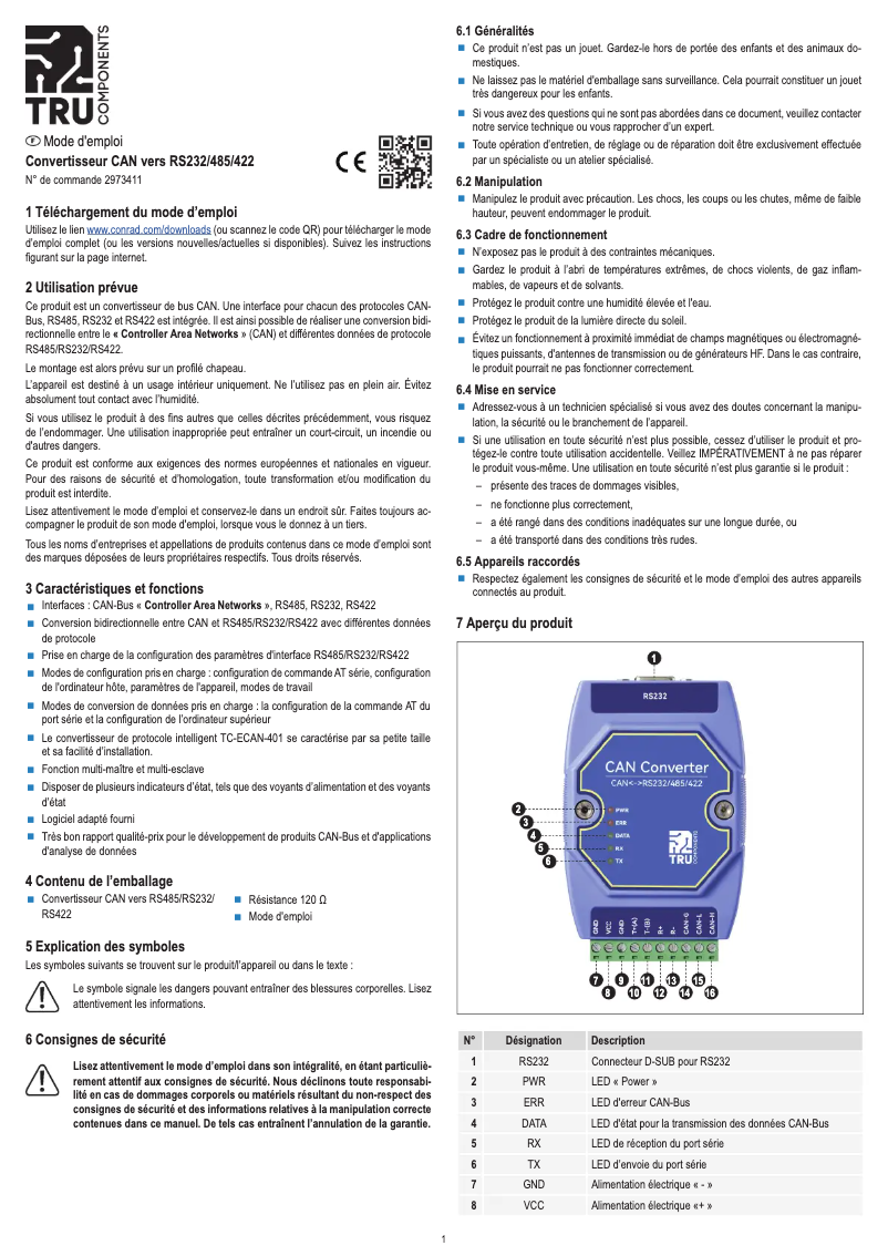 Page n°1 - Manuel utilisateur Tru Components TC-ECAN-401