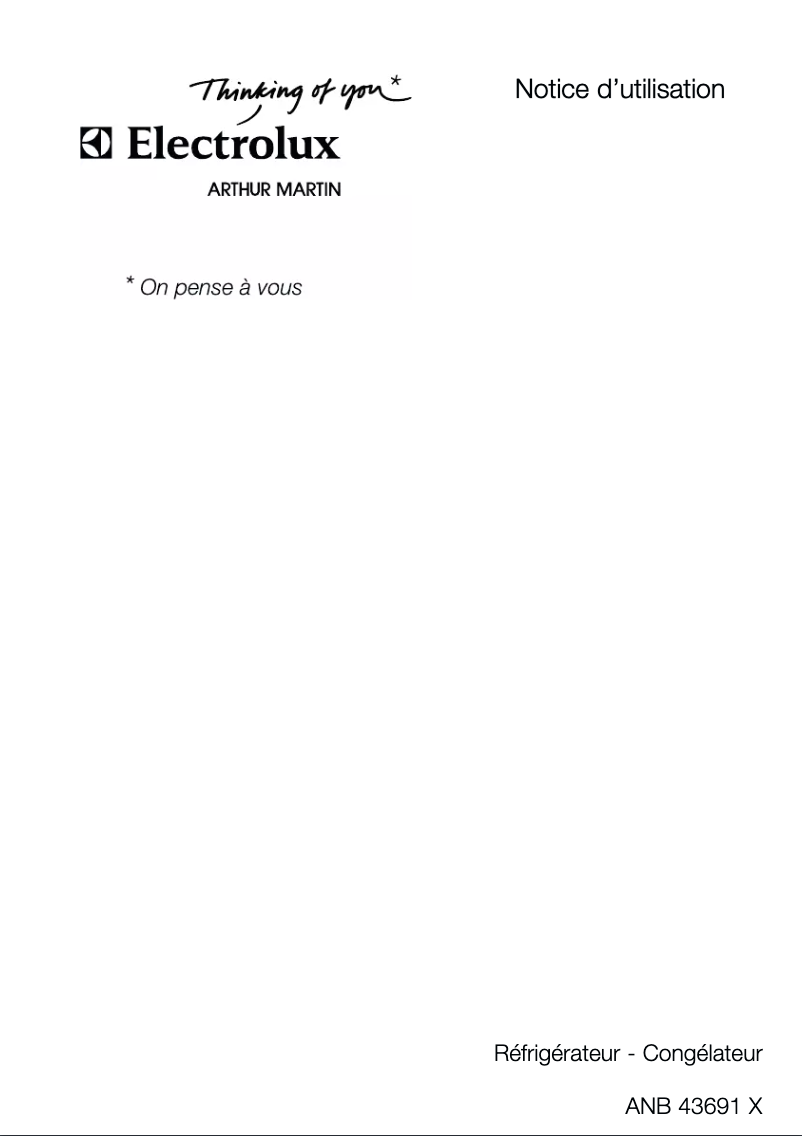 Page 1 de la notice Manuel utilisateur Arthur Martin-Electrolux ANB43691X