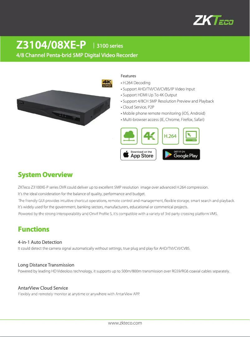 Page n°1 - Fiche technique ZKTeco Z3104