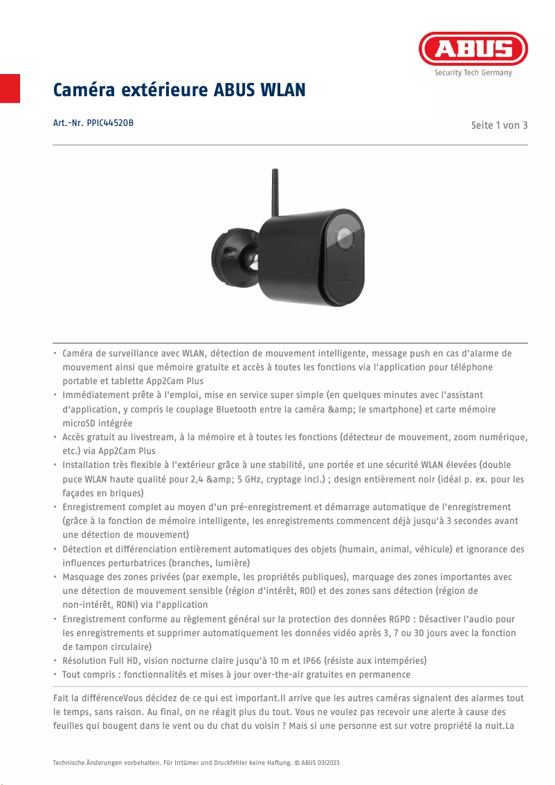 Page n°1 - Fiche technique Abus PPIC44520B