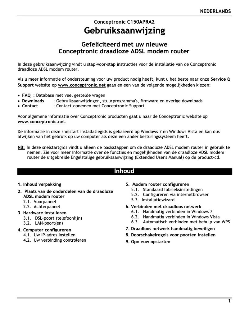 Page 1 de la notice Manuel utilisateur Conceptronic C150APRA2