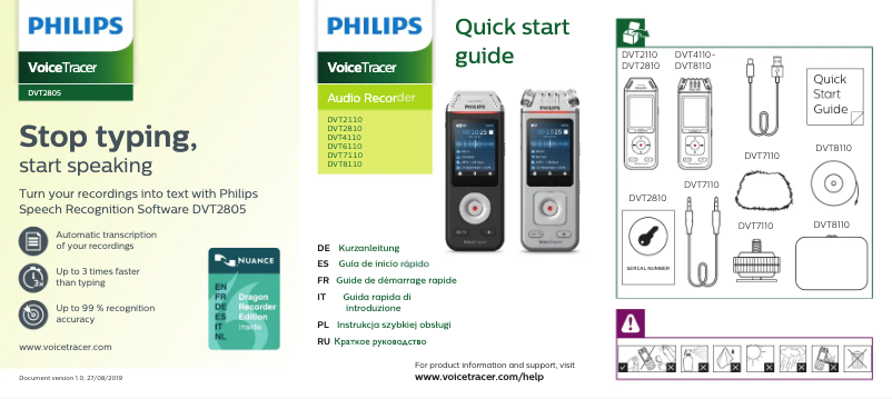 Page 1 de la notice Manuel utilisateur Philips Voice Tracer DVT4110