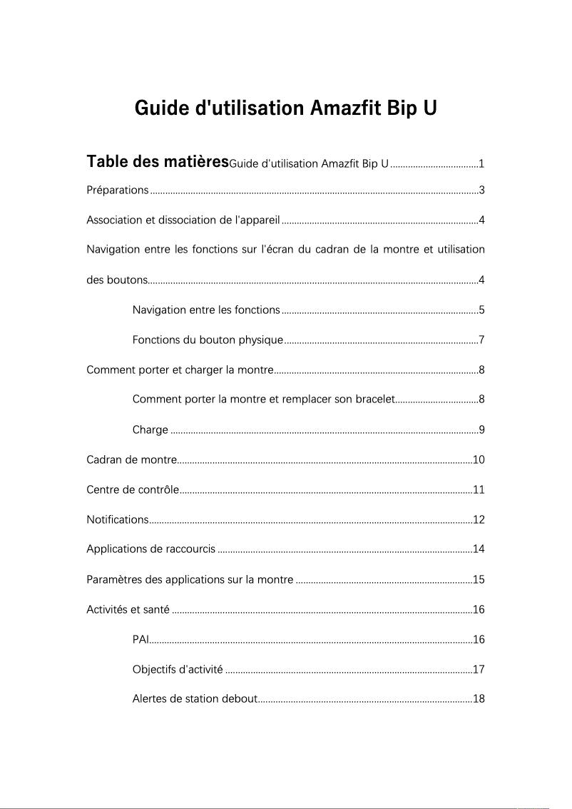 Page n°1 - Manuel utilisateur Amazfit Bip U