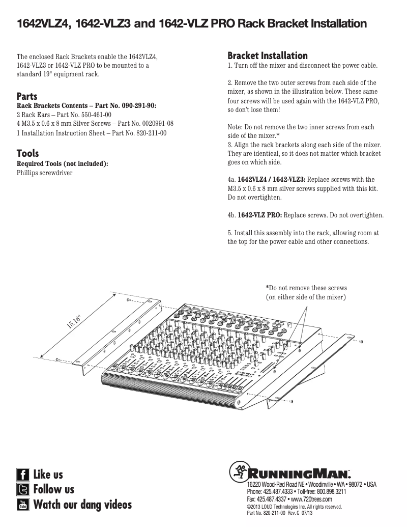 Page n°1 - Guide d'installation Mackie 1642VLZ4