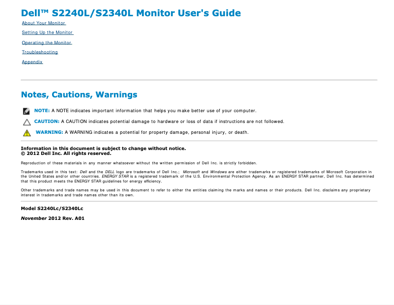 Page 1 de la notice Manuel utilisateur Dell S Series S2240L