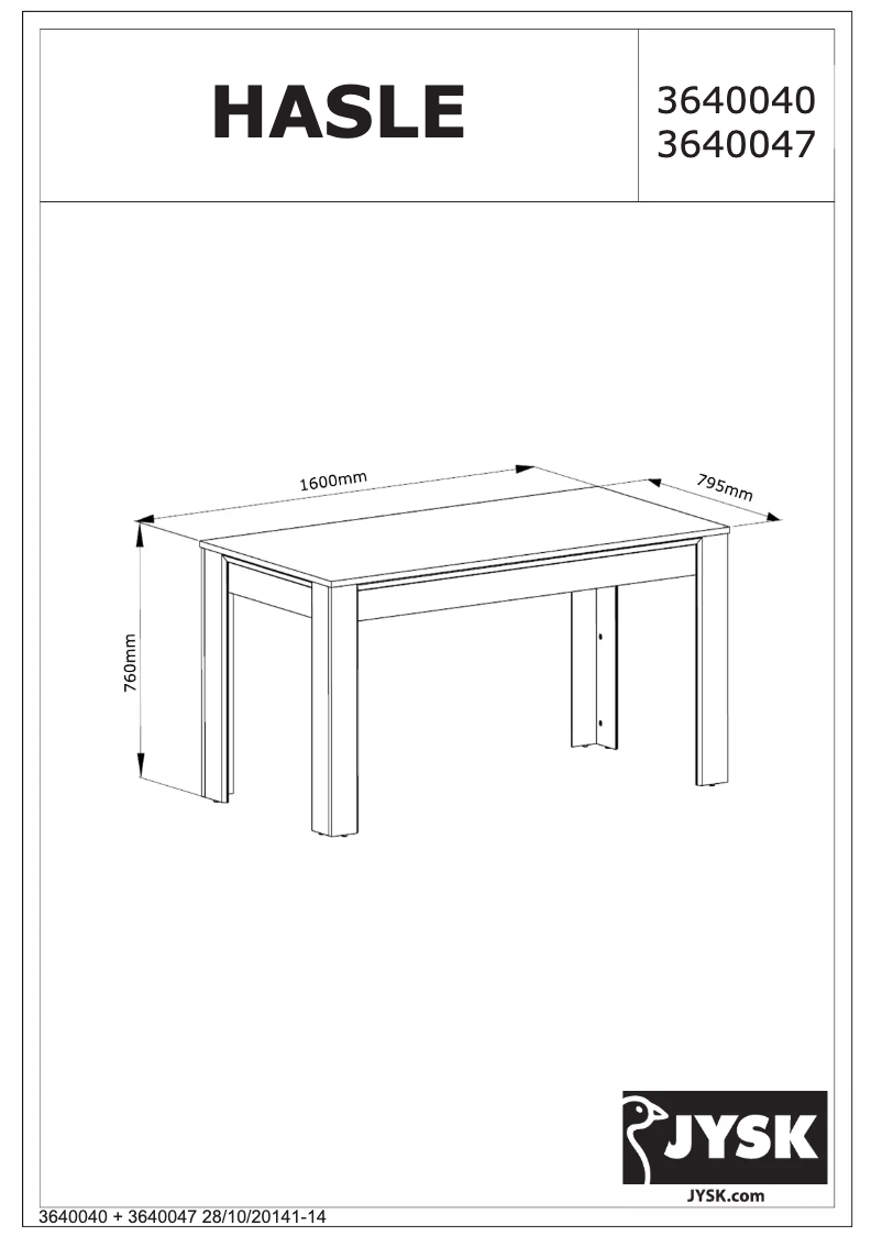 Page 1 de la notice Manuel utilisateur JYSK Hasle (80x160x76)