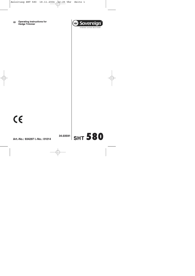 Page 1 de la notice Manuel utilisateur Sovereign SHT 580