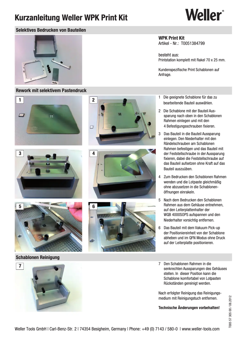 Page 1 de la notice Manuel utilisateur Weller WPK Print Kit