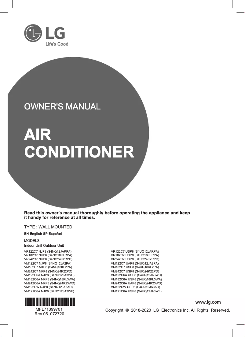 Page 1 de la notice Manuel utilisateur LG VM121C6A