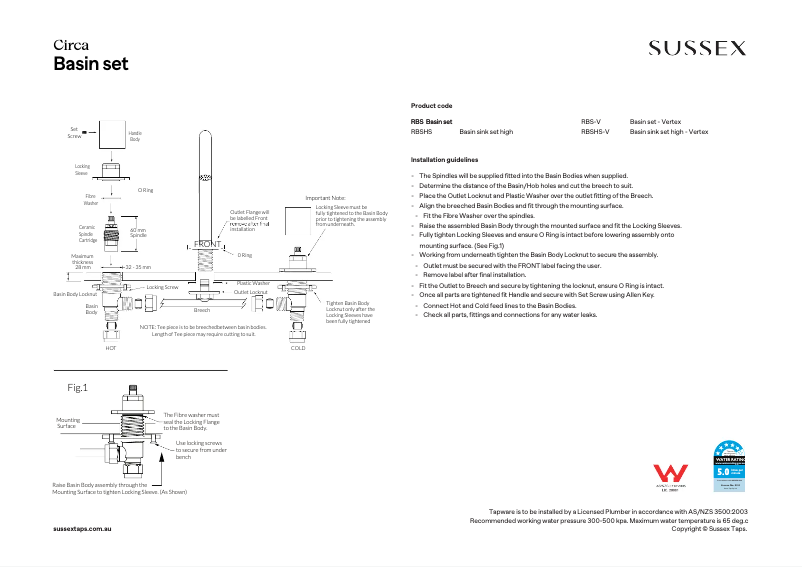 Page n°1 - Manuel utilisateur Sussex RBS