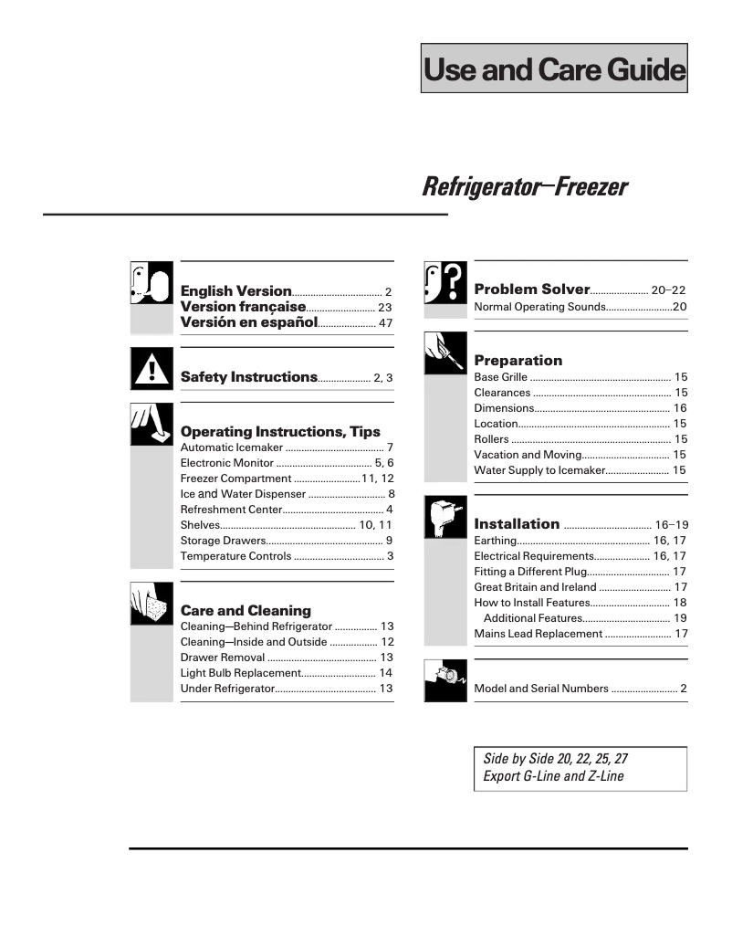 Imagen de la primera página del manual del dispositivo TFG22JADWW