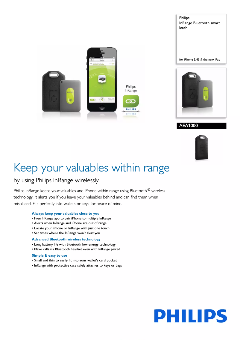 Page n°1 - Brochure Philips InRange Bluetooth Smart Leash AEA1000