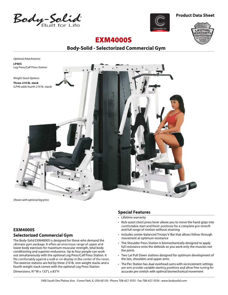 Page 1 de la notice Fiche technique Body-Solid EXM4000S