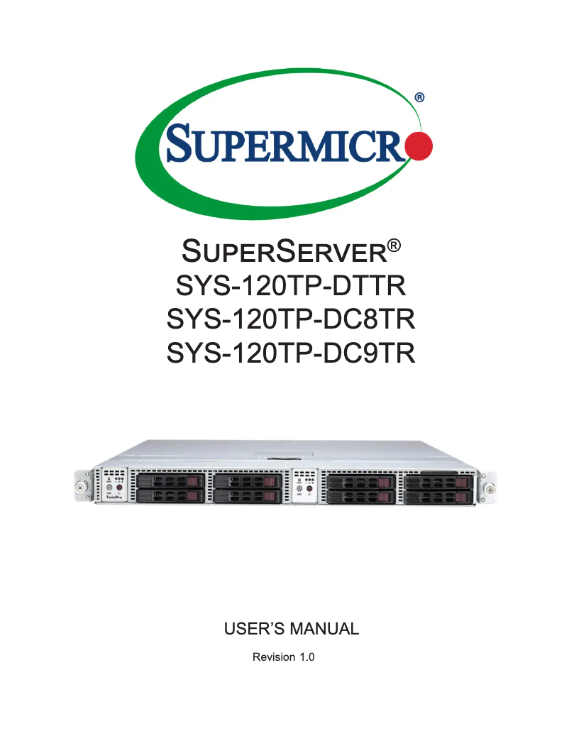 Page 1 de la notice Manuel utilisateur Supermicro SuperServer SYS-120TP-DC8TR