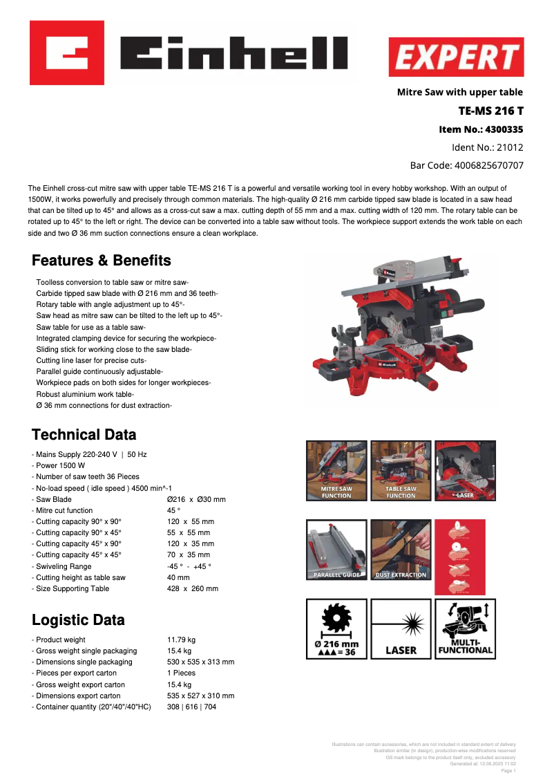 Image de la première page du manuel de l'appareil TE-MS 216 T