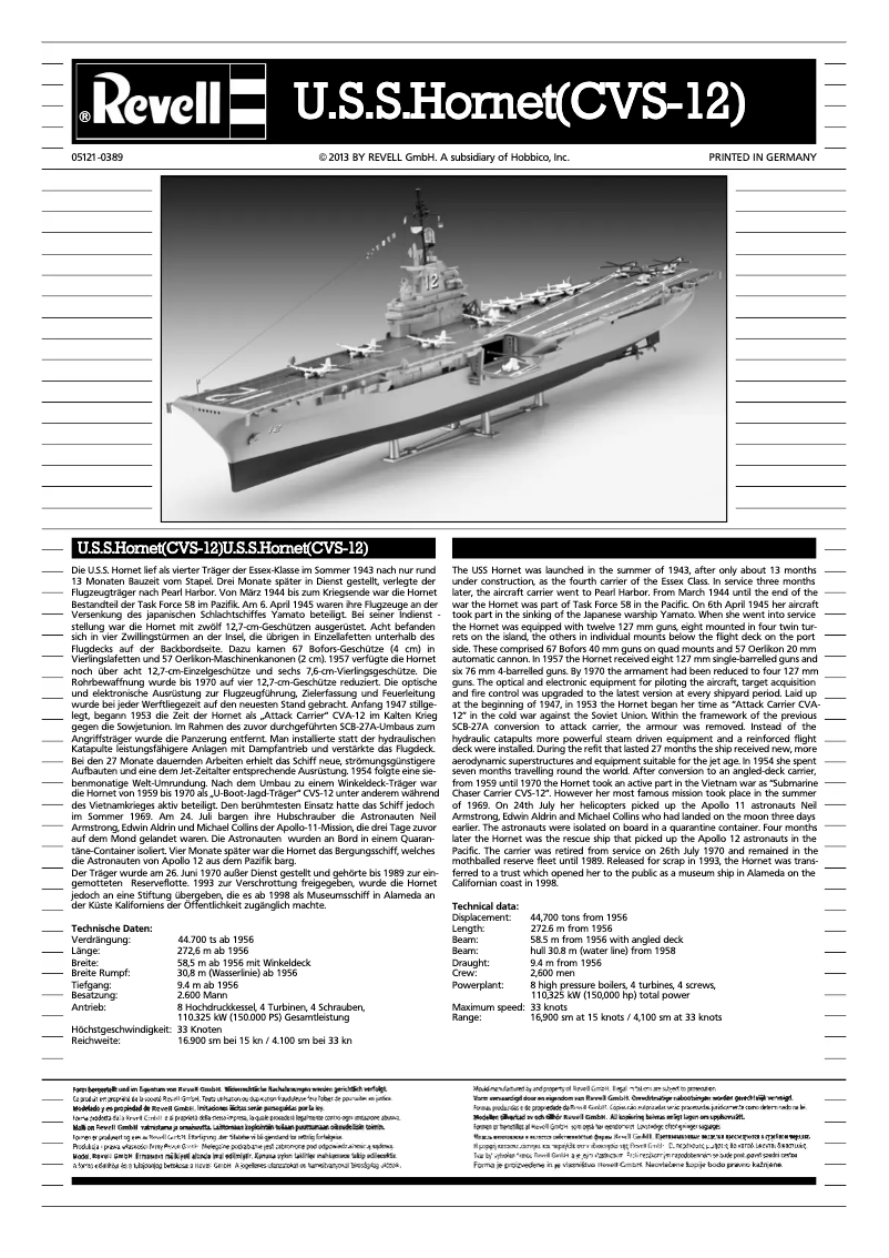 Page 1 de la notice Manuel utilisateur Revell U.S.S. Hornet (CVS-12)