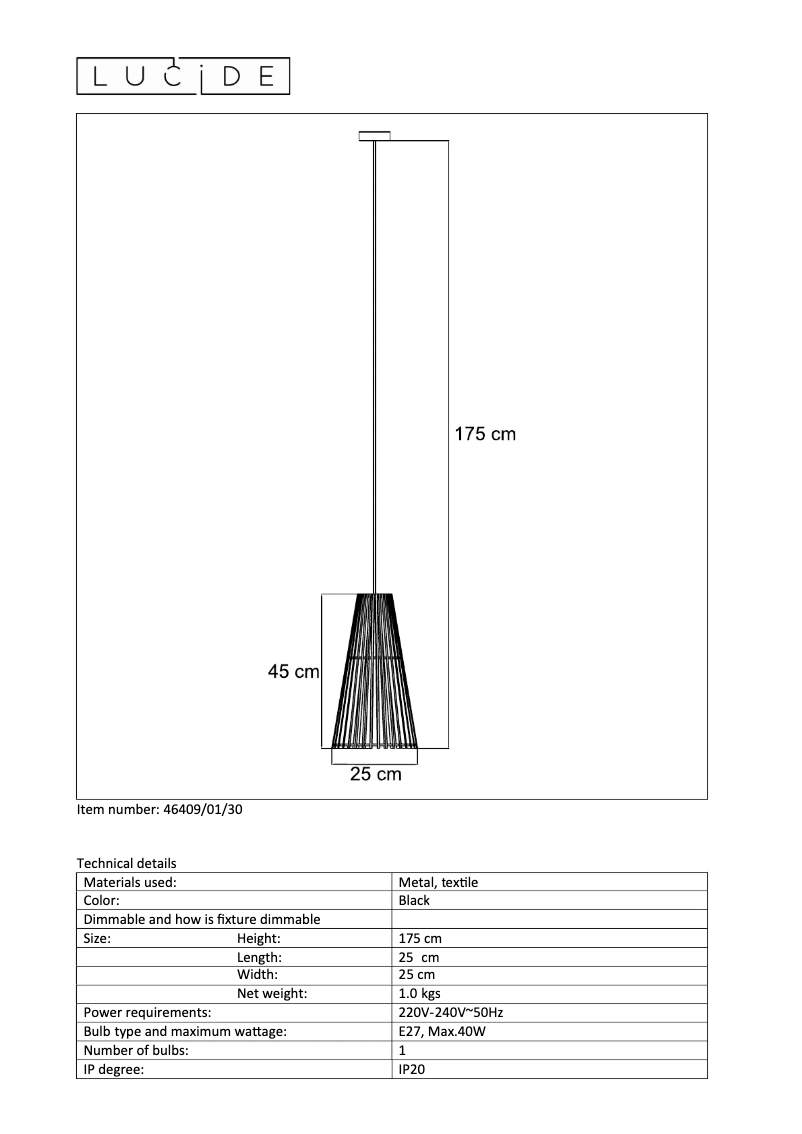 Page 1 de la notice Manuel utilisateur Lucide Noralie 46409/01/30